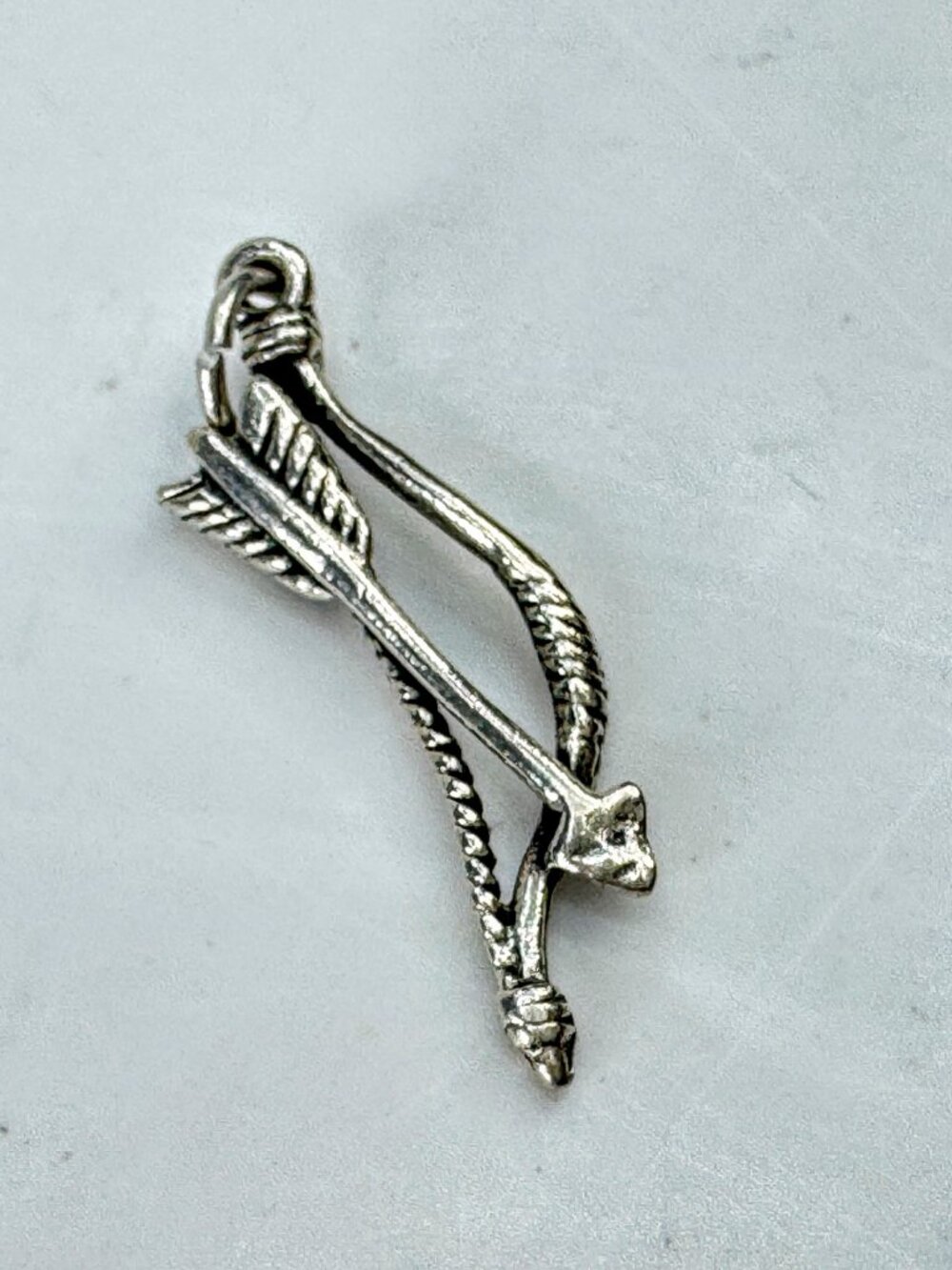 Vintage Sterling Silver Bow & Arrow Charm Pendant 1.25" JR2079